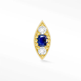 Flat back earring evil eye natural blue sapphire 14k yellow gold - 14k