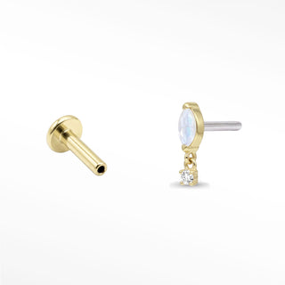 Flat Back Earrings Threadless Moonstone 14k Gold Marquise Dance | Wynning Stud