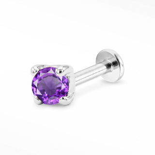 Amethyst flat back stud in 14K White Gold with a titanium labret