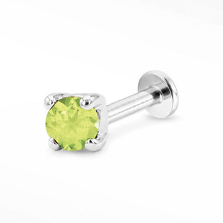 Peridot flat back stud in 14K White Gold with a titanium labret