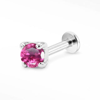 Pink Tourmaline flat back stud in 14K White Gold with a titanium labret