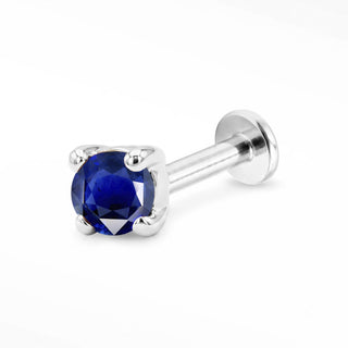 Blue Sapphire flat back stud in 14K White Gold with a titanium labret