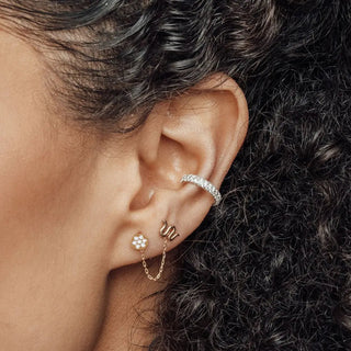 Diamond flat back earring glazed donut 14k yellow - 14k gold