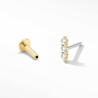 Flat Back Earrings Threadless Diamond 14k Gold 3 Scones | Wynning Stud