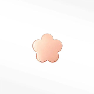 A rose gold flower-shaped 14k gold labret post with a smooth polished finish for 18g piercings