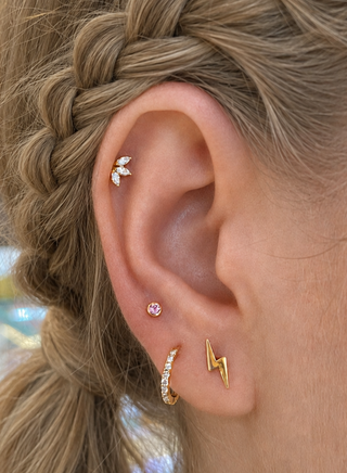Flat Back Earrings  Lightning Bolt 14K Yellow
