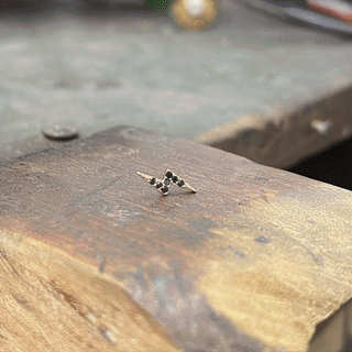 Flat back earring black diamond lightning bolt 14k yellow gold