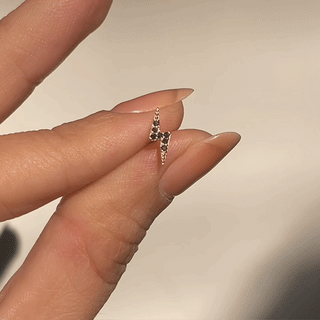 Flat back earring black diamond lightning bolt 14k yellow gold