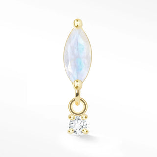 Delicate flat back earrings featuring 14k yellow gold wynning studs with marquise-cut moonstone and diamond accents