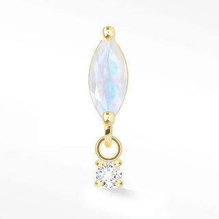 Delicate flat back earrings featuring 14k yellow gold wynning studs with marquise-cut moonstone and diamond accents