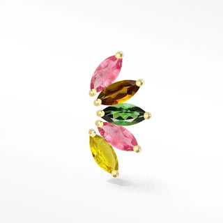 Large lotus natural multi tourmaline flat back earring 14k yellow gold - 14k
