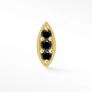 Black diamond flat back earring marquise 14k yellow - 14k gold