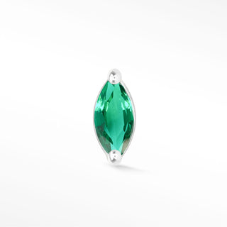 Marquise flat back earrings, in 14k white gold, emerald, stone size 4x2mm 