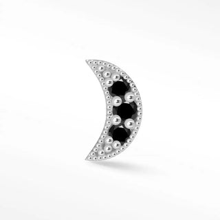 Black diamond flat back earring moon 14k white - 14k gold