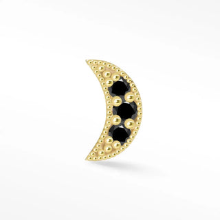 Black diamond flat back earring moon 14k yellow - 14k gold