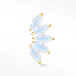 A delicate cluster of marquise-cut rainbow moonstone earrings moonstone with 14k yellow gold beads wynning studs