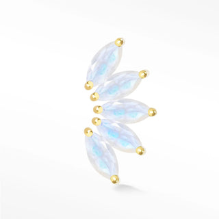 Lotus flat back earrings, in 14k yellow gold, moonstone, stone size 4x2mm, a floral  