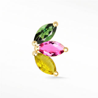 Flat Back Earrings Multi Tourmaline 14K Yellow Baby Lotus