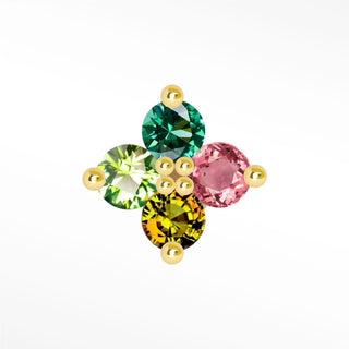Flat Back Earrings Multi Tourmaline 14K Yellow Clover