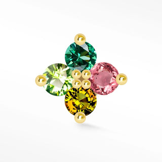 Flat back earrings multi tourmaline 14k yellow clover - 5mm