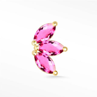 A delicate 14k gold ear cuff with pink sapphire 14k gold marquise gemstones in a baby lotus leaf design