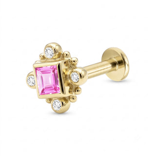 Flat Back Earrings Threadless Pink Sapphire 14k Gold Bloom | Wynning Stud
