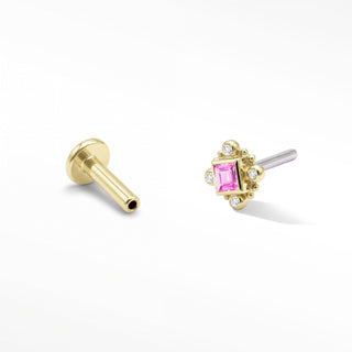 Flat Back Earrings Threadless Pink Sapphire 14k Gold Bloom | Wynning Stud