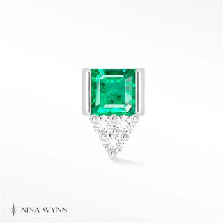 Natural emerald flat back earring 14k white - 14k gold