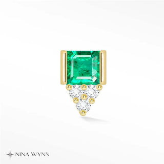 Natural emerald flat back earring 14k yellow - 14k gold