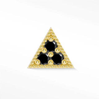 Black diamond flat back earring small pyramid 14k yellow - 14k gold