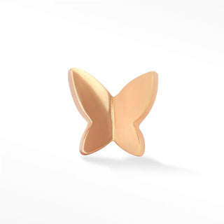 A sleek 14k studs flat back earring in rose gold shaped like a butterfly ideal as a sensitive piece for 20-year fine use