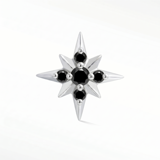 Flat Back Earrings Shining Star Black Diamond 14K White