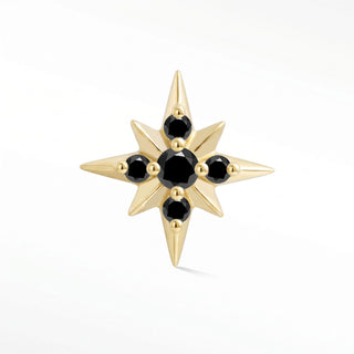 Flat Back Earrings Shining Star Black Diamond 14K Yellow