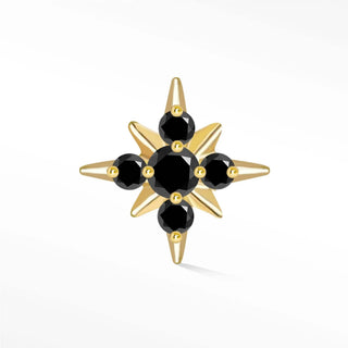 Flat back earring black diamond shining star 14k yellow gold - 14k