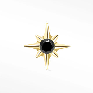 Flat back earring black diamond shining star 14k yellow - 14k gold