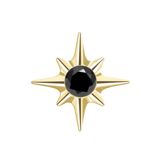 Flat Back Earrings Shining Star Black Diamond 14K Yellow