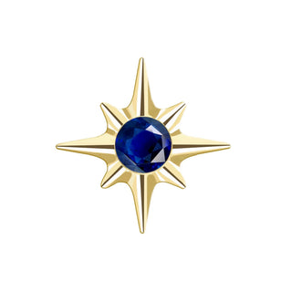 Flat back earring natural blue sapphire shining star 14k yellow gold - 14k