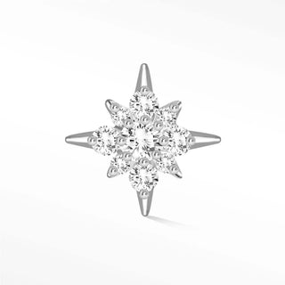 Diamond flat back earring shining star large 14k white - 14k gold