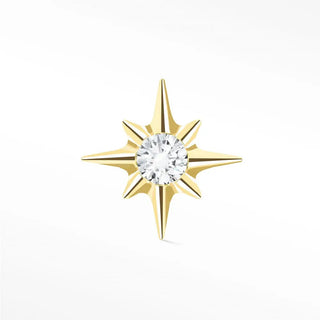 Flat back earring diamond shining star 14k yellow - 14k gold