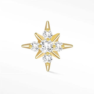Flat back earring diamond shining star 14k yellow - 14k gold