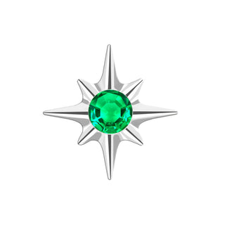 Flat Back Earrings Shining Star Emerald 14K White