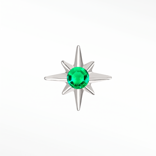 Flat Back Earrings Shining Star Emerald 14K White