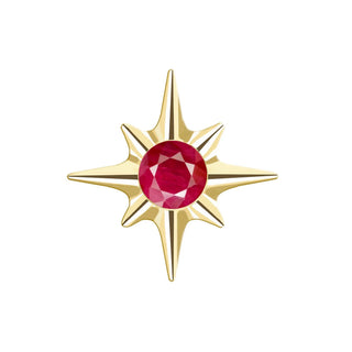Flat back earring natural ruby shining star 14k yellow gold - 14k
