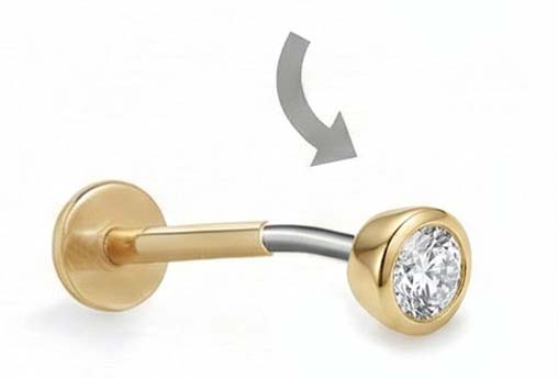 Slight bend in a threadless flat back earring pin before insertion