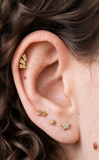 Flat back earrings snake 14k yellow