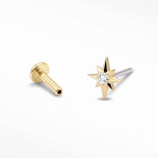 Flat Back Earrings Threadless Diamond 14k Gold Starburst | Wynning Stud