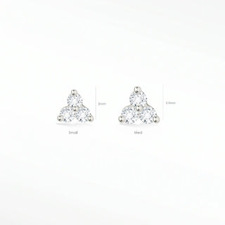 Explore the stunning flat back earrings trinity with diamond detailing in 14k white gold. Comfortable style and perfect