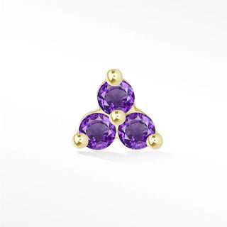 Trinity natural amethyst flat back earring 14k yellow gold - 14k