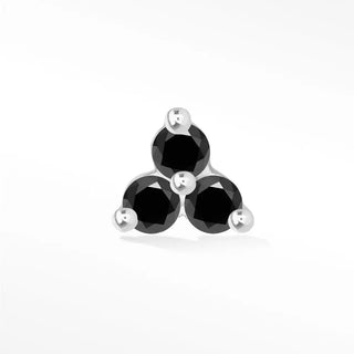 Black diamond flat back earring trinity 14k white - 14k gold