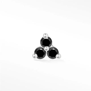 Black diamond flat back earring small trinity 14k white - 14k gold